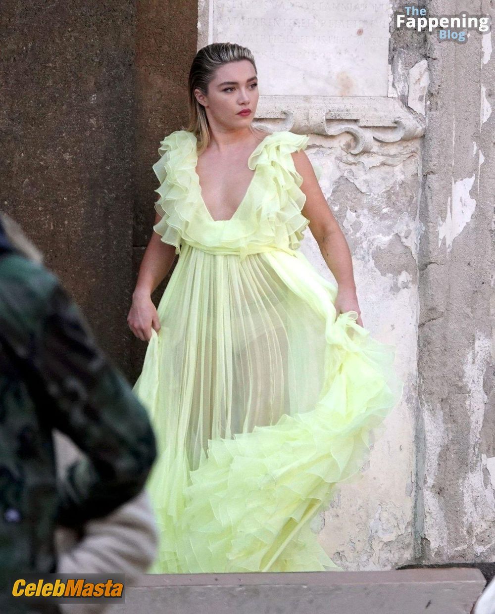 Florence Pugh Sexy Spotted Wearing a Hot Sheer Yellow Dress for Valentino Photoshoot in Rome photo 1