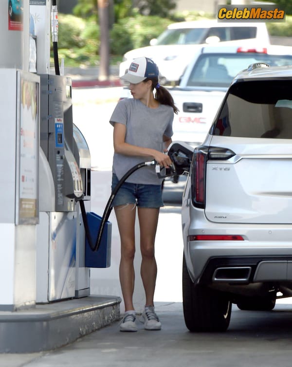 Margaret Qualley fills up her tank with some gas amid the COVID-19 pandemic in Los Angeles, California photo 6