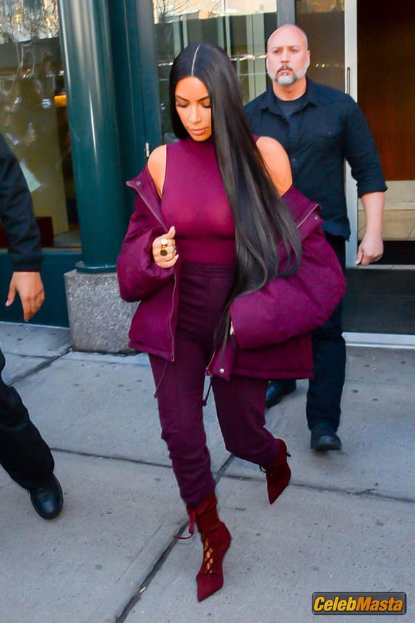 Kim Kardashian flashes Big Boobs in Sheer Purple Top in New York City photo 5