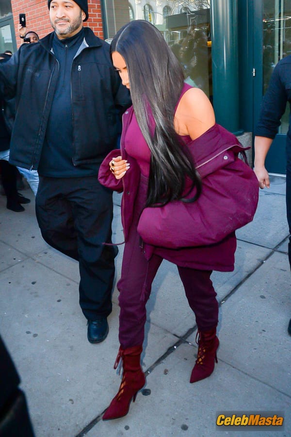 Kim Kardashian flashes Big Boobs in Sheer Purple Top in New York City photo 7
