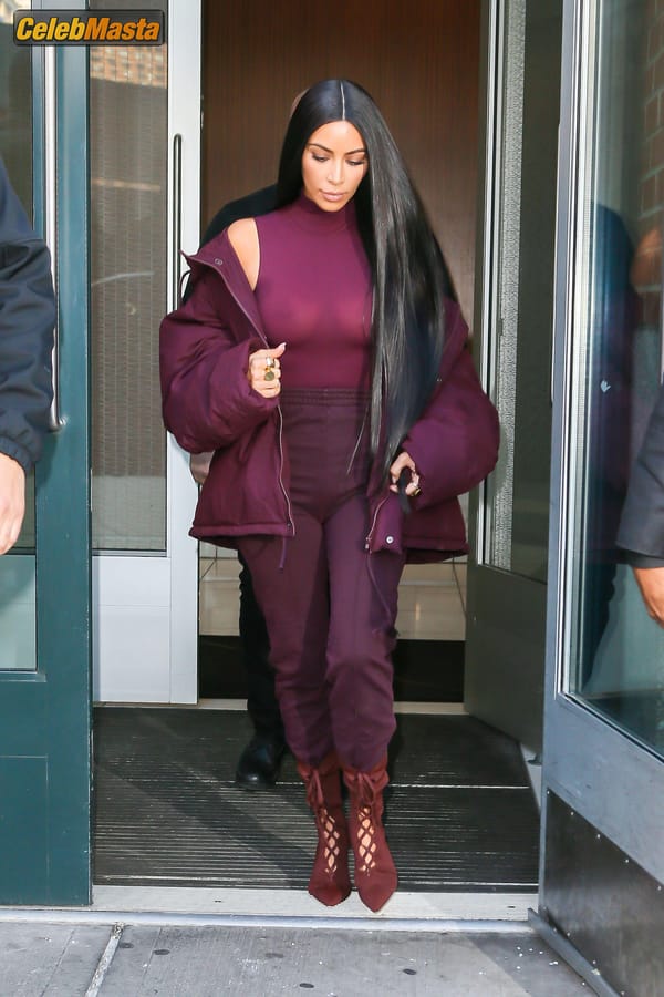 Kim Kardashian flashes Big Boobs in Sheer Purple Top in New York City photo 8