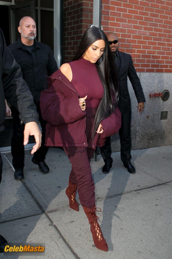 Kim Kardashian flashes Big Boobs in Sheer Purple Top in New York City photo 9
