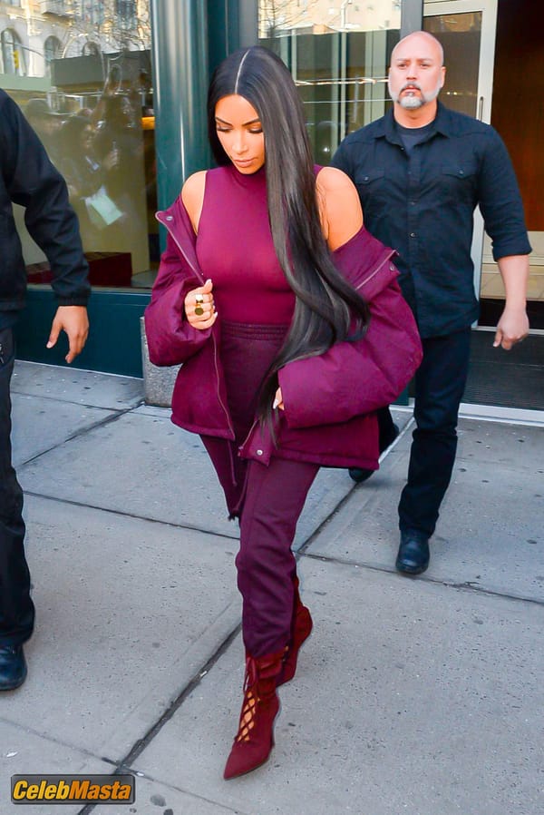 Kim Kardashian flashes Big Boobs in Sheer Purple Top in New York City photo 10