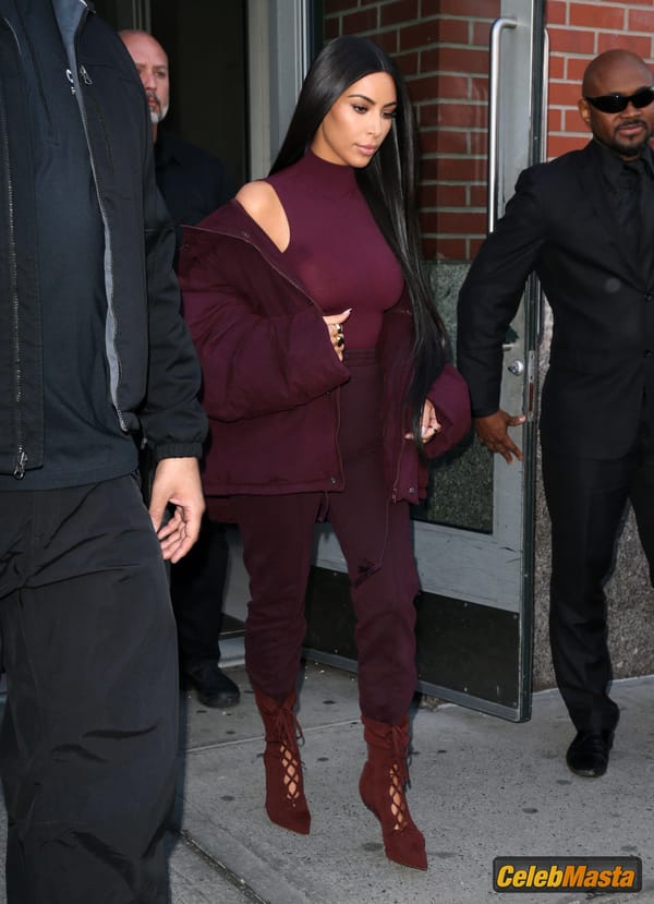 Kim Kardashian flashes Big Boobs in Sheer Purple Top in New York City photo 11