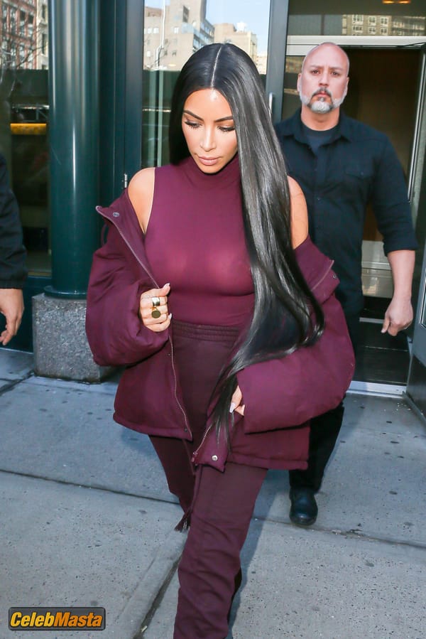 Kim Kardashian flashes Big Boobs in Sheer Purple Top in New York City photo 12
