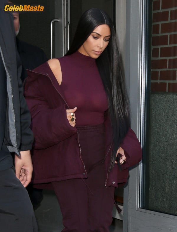 Kim Kardashian flashes Big Boobs in Sheer Purple Top in New York City photo 13