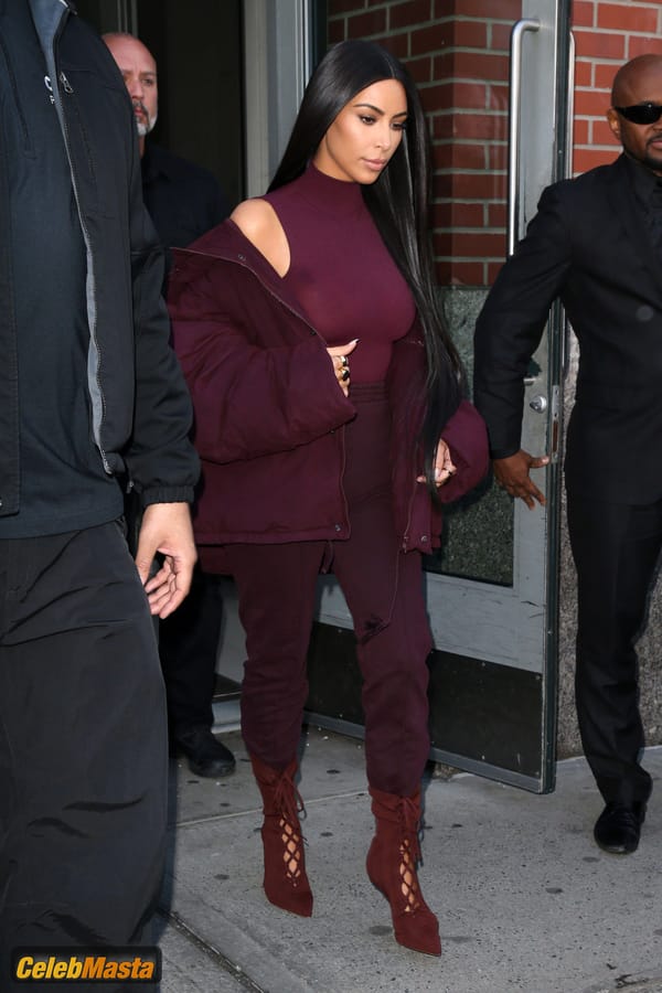 Kim Kardashian flashes Big Boobs in Sheer Purple Top in New York City photo 17