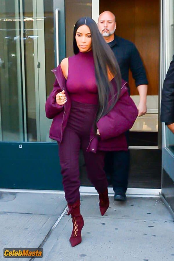 Kim Kardashian flashes Big Boobs in Sheer Purple Top in New York City photo 20