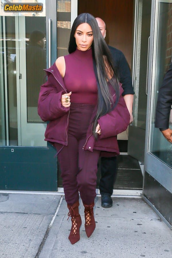 Kim Kardashian flashes Big Boobs in Sheer Purple Top in New York City photo 21