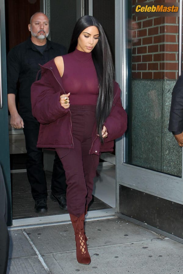 Kim Kardashian flashes Big Boobs in Sheer Purple Top in New York City photo 22
