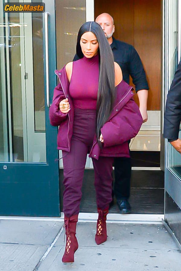 Kim Kardashian flashes Big Boobs in Sheer Purple Top in New York City photo 24