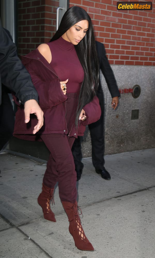 Kim Kardashian flashes Big Boobs in Sheer Purple Top in New York City photo 25