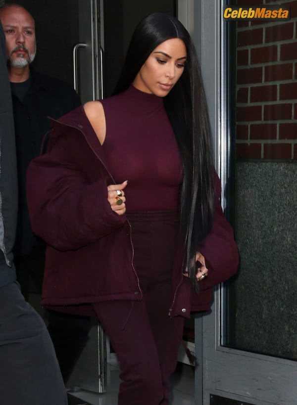 Kim Kardashian flashes Big Boobs in Sheer Purple Top in New York City photo 28