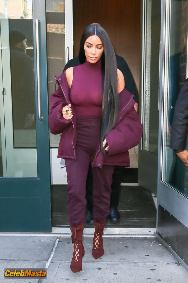 Kim Kardashian flashes Big Boobs in Sheer Purple Top in New York City photo 31