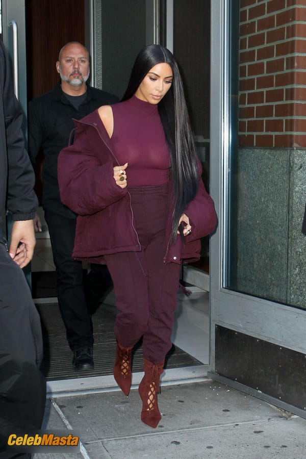 Kim Kardashian flashes Big Boobs in Sheer Purple Top in New York City photo 32