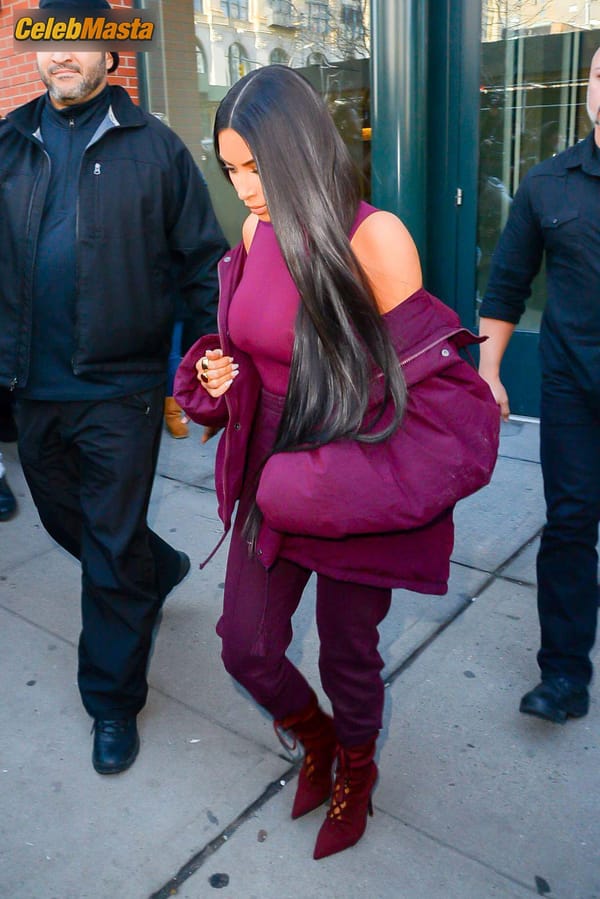 Kim Kardashian flashes Big Boobs in Sheer Purple Top in New York City photo 34