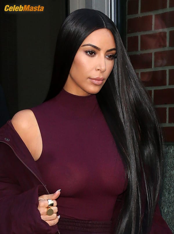 Kim Kardashian flashes Big Boobs in Sheer Purple Top in New York City photo 35