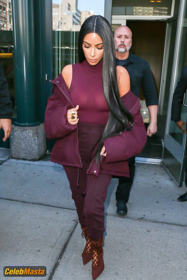 Kim Kardashian flashes Big Boobs in Sheer Purple Top in New York City photo 36