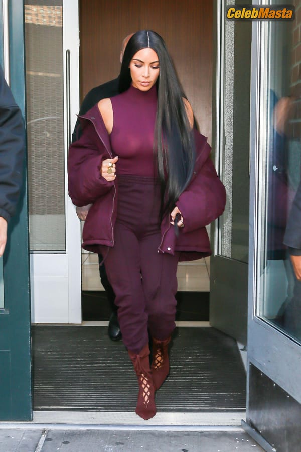 Kim Kardashian flashes Big Boobs in Sheer Purple Top in New York City photo 37