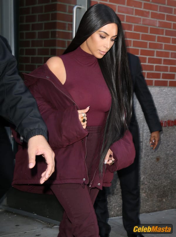 Kim Kardashian flashes Big Boobs in Sheer Purple Top in New York City photo 39