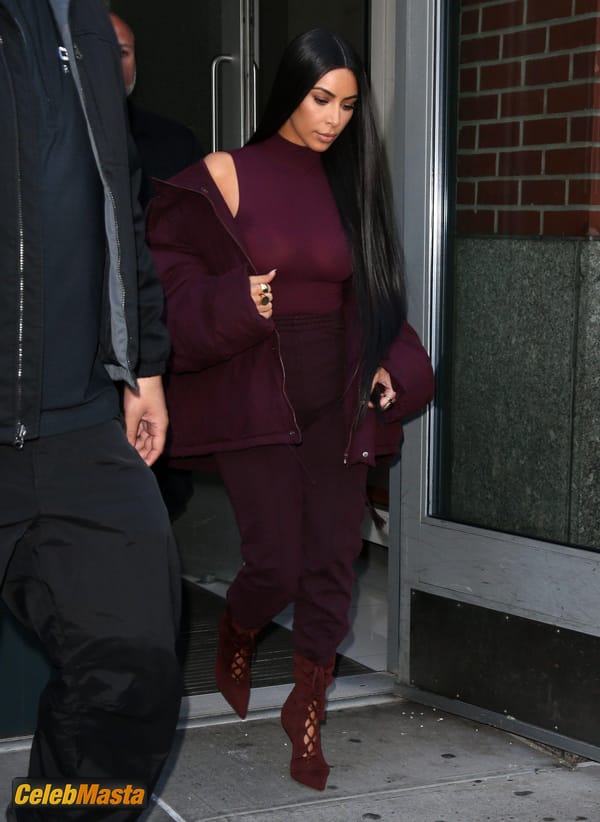 Kim Kardashian flashes Big Boobs in Sheer Purple Top in New York City photo 40