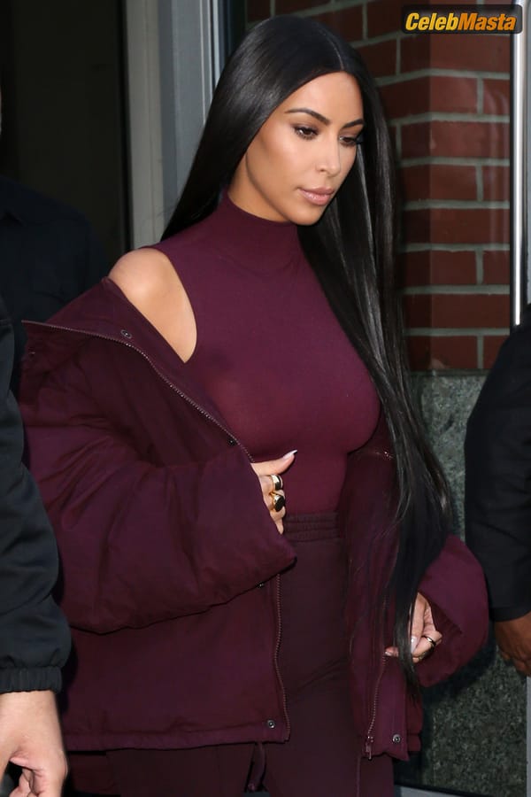 Kim Kardashian flashes Big Boobs in Sheer Purple Top in New York City photo 44