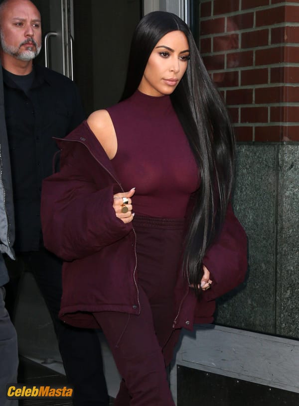 Kim Kardashian flashes Big Boobs in Sheer Purple Top in New York City photo 45
