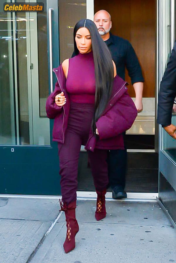 Kim Kardashian flashes Big Boobs in Sheer Purple Top in New York City photo 47