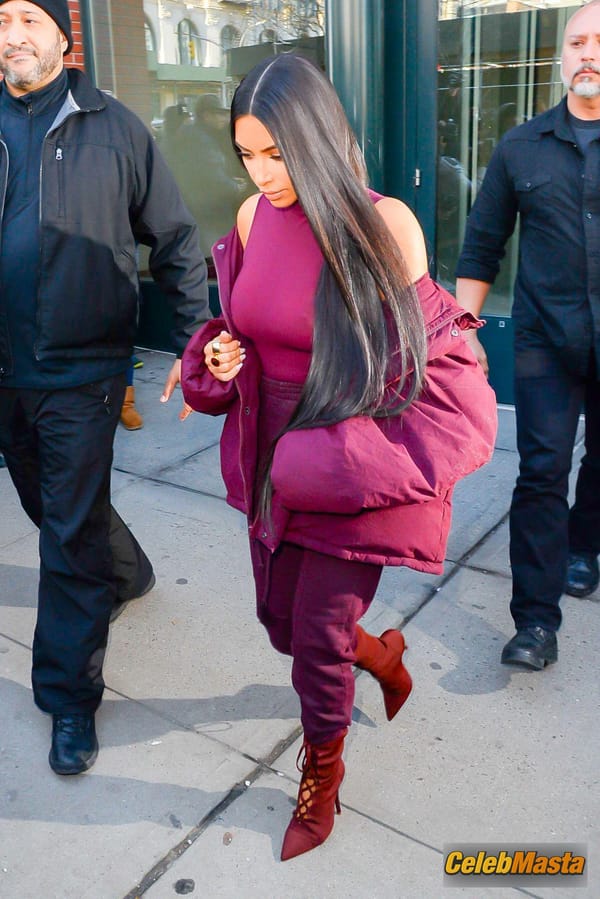 Kim Kardashian flashes Big Boobs in Sheer Purple Top in New York City photo 48
