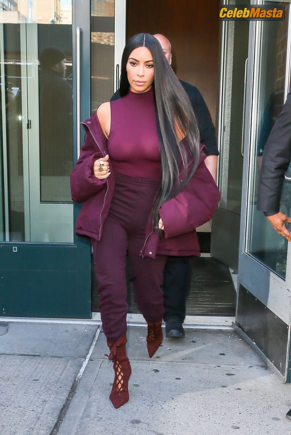 Kim Kardashian flashes Big Boobs in Sheer Purple Top in New York City photo 49