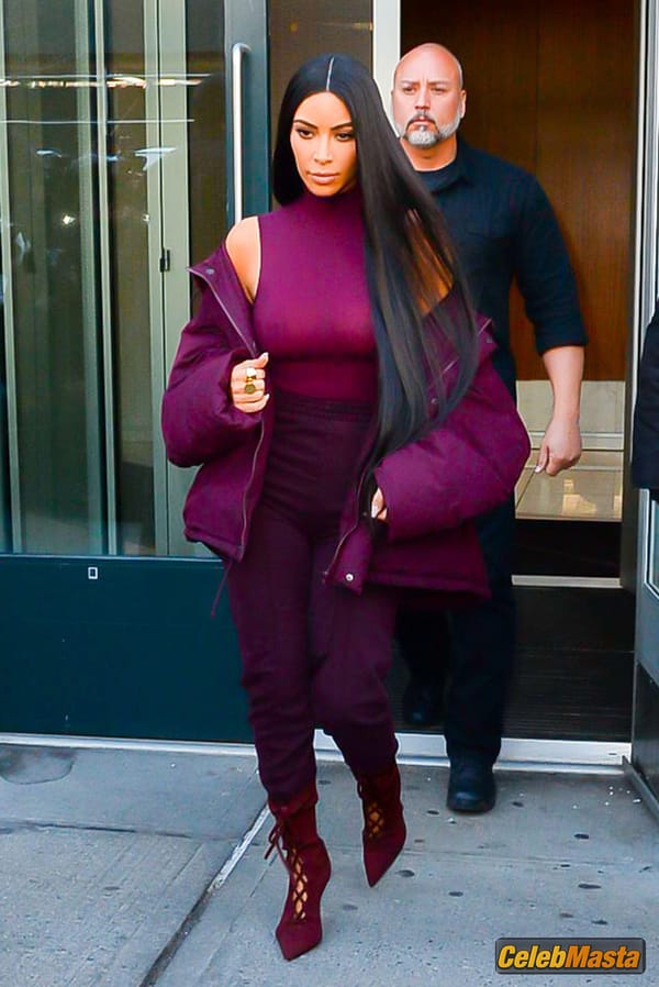 Kim Kardashian flashes Big Boobs in Sheer Purple Top in New York City photo 50