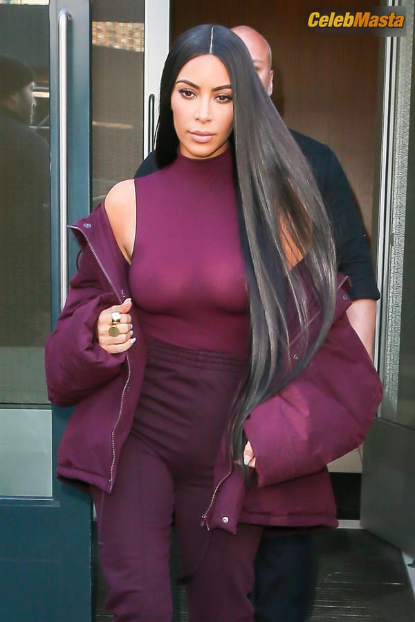 Kim Kardashian flashes Big Boobs in Sheer Purple Top in New York City photo 51