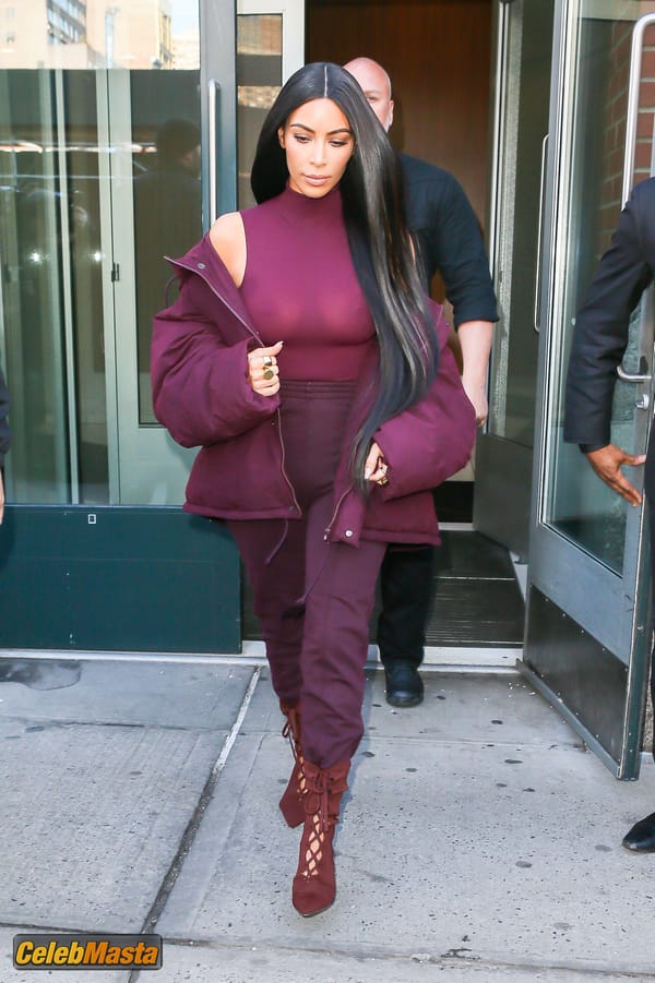 Kim Kardashian flashes Big Boobs in Sheer Purple Top in New York City photo 52