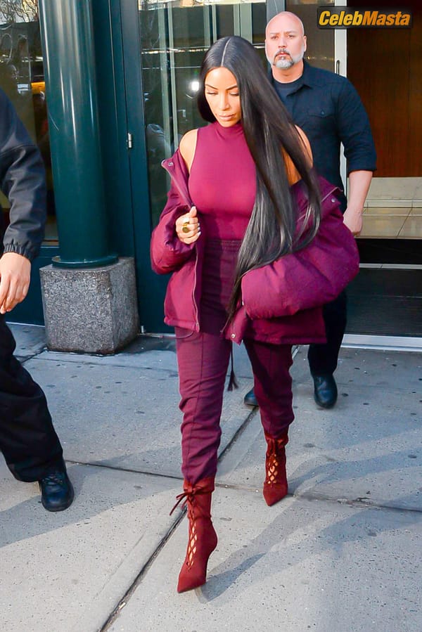 Kim Kardashian flashes Big Boobs in Sheer Purple Top in New York City photo 55