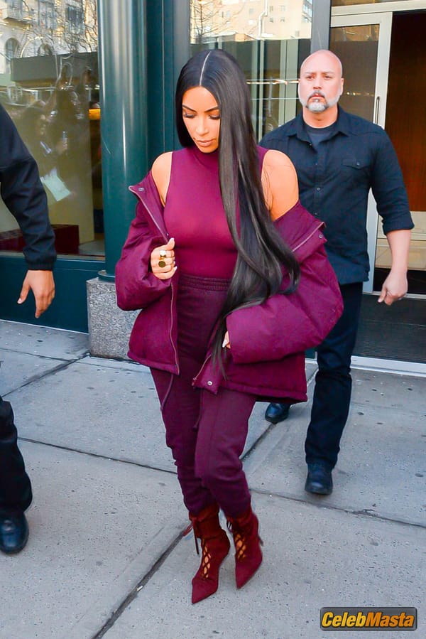 Kim Kardashian flashes Big Boobs in Sheer Purple Top in New York City photo 56