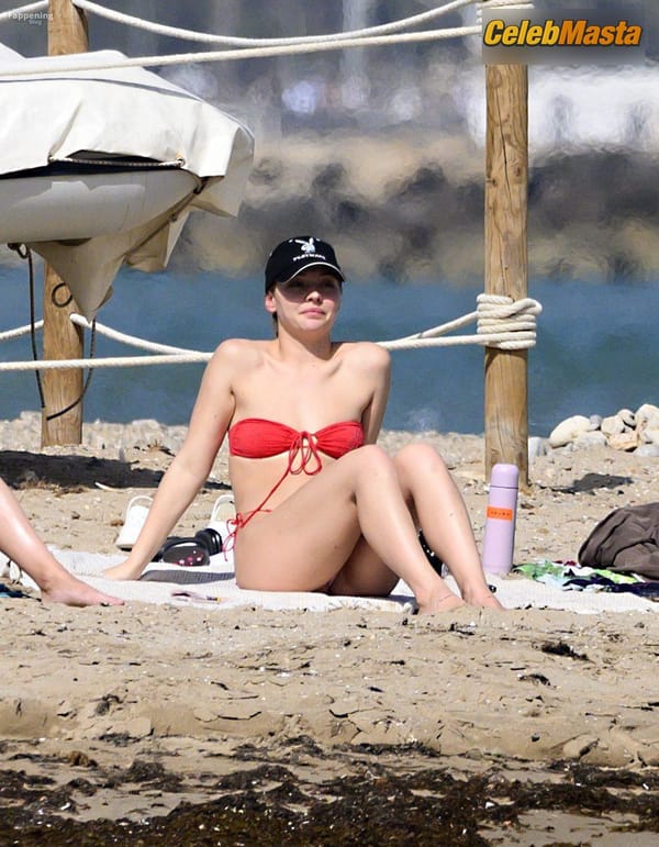 Madelyn Cline in a Red Bikini at Sitges Beach, Barcelona photo 16