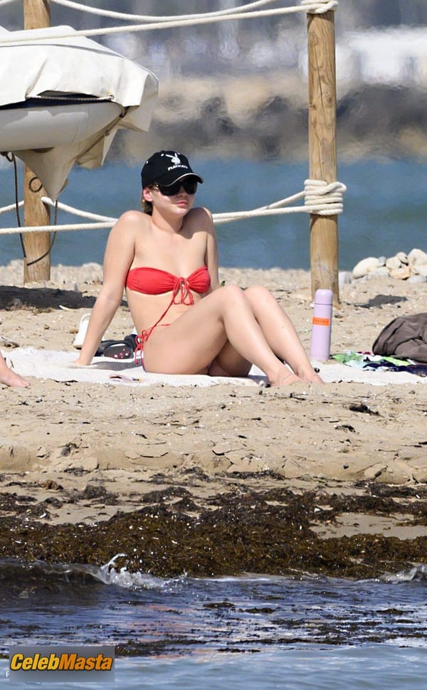 Madelyn Cline in a Red Bikini at Sitges Beach, Barcelona photo 55