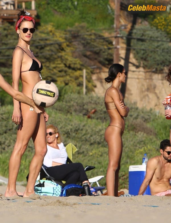 Alessandra Ambrosio putting her amazing curves on display in a cheeky black bikini during an afternoon spent on the beach playing volleyball in Los Angeles photo 15
