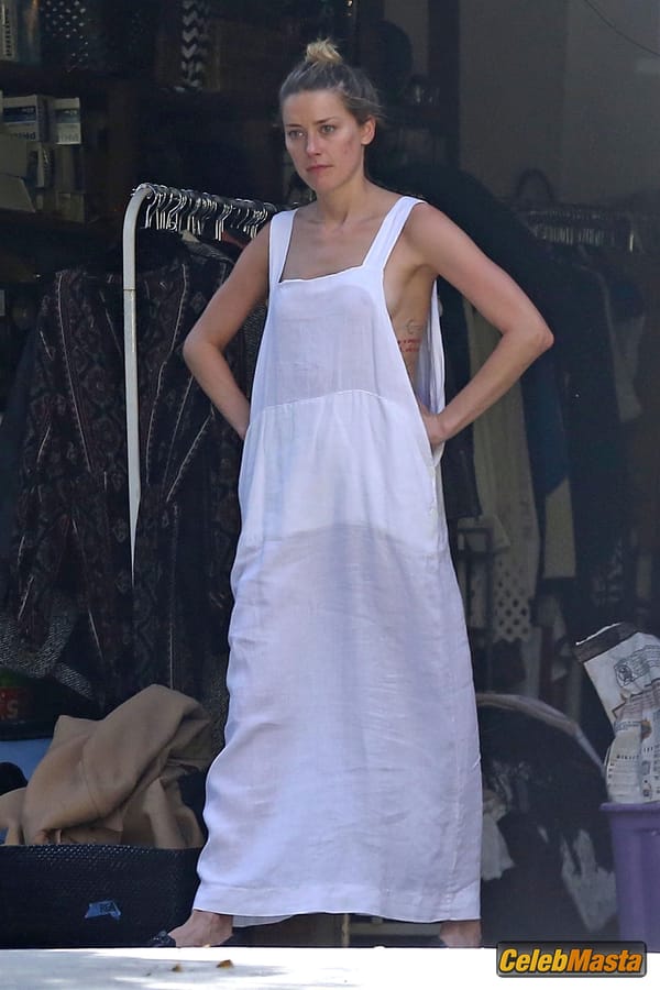 Amber Heard Nip Slip exposes Boob while cleaning out her garage in LA photo 1