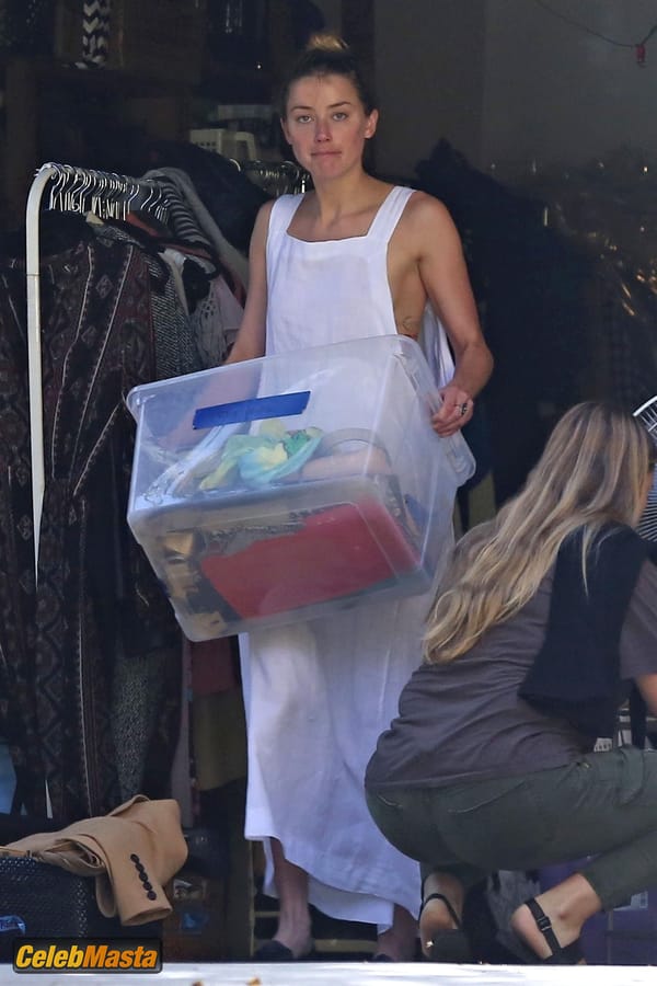 Amber Heard Nip Slip exposes Boob while cleaning out her garage in LA photo 20