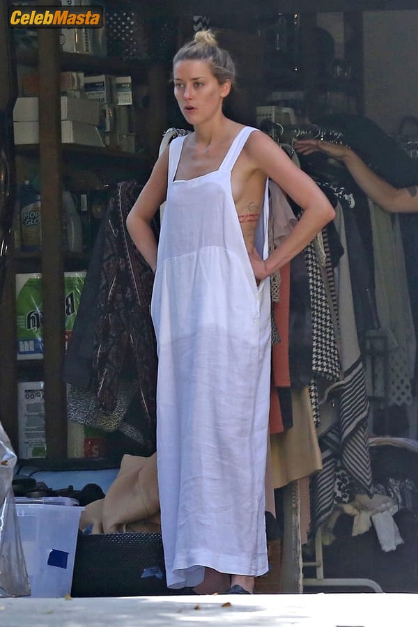 Amber Heard Nip Slip exposes Boob while cleaning out her garage in LA photo 47