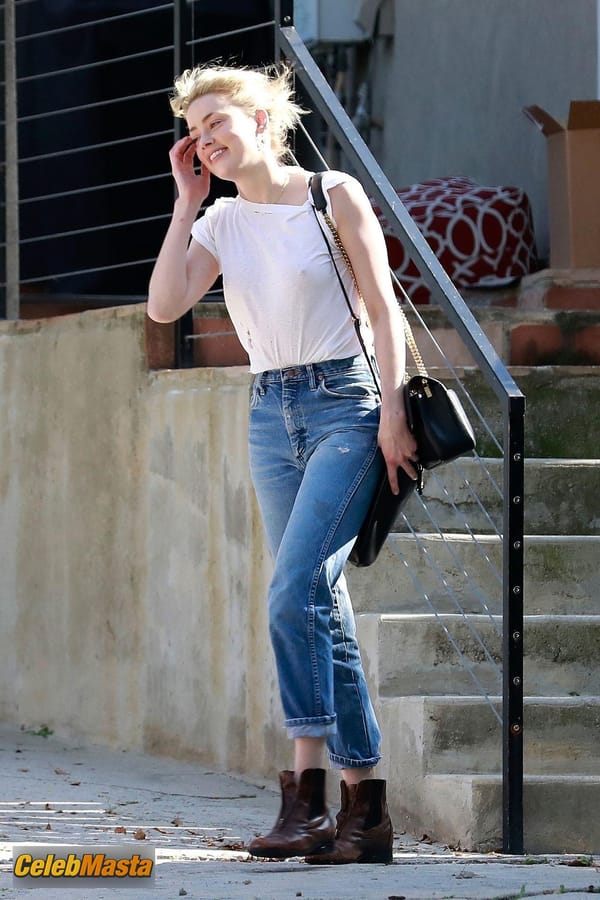 Amber Heard Braless in White T-Shirt Visiting a Friend in Los Angeles photo 8