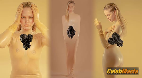 Erin Heatherton shows off her nipples posing in a latex outfit in a photoshoot for Maria Ponce’s exhibition photo 1