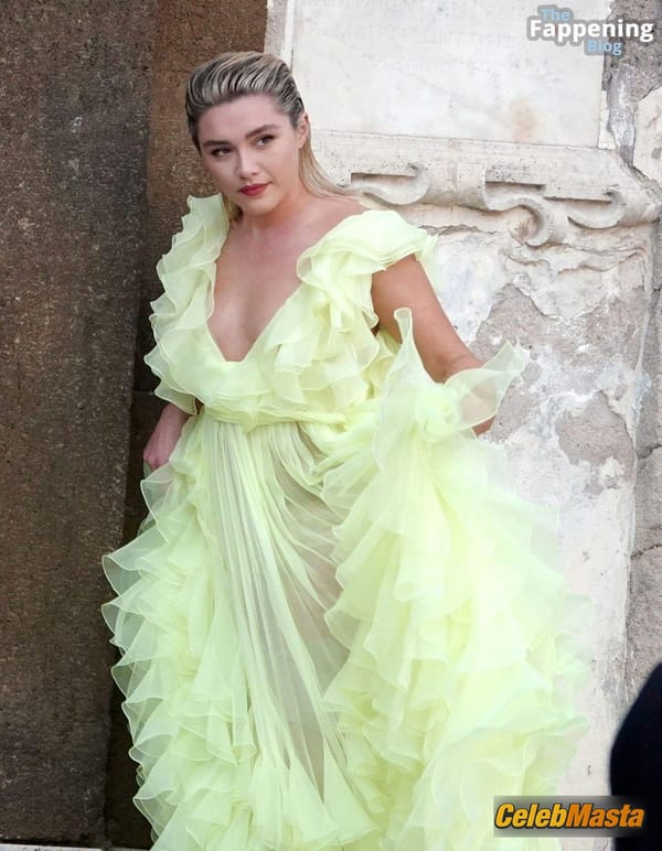 Florence Pugh Spotted Wearing a Hot Sheer Yellow Dress for Valentino Photoshoot in Rome photo 3
