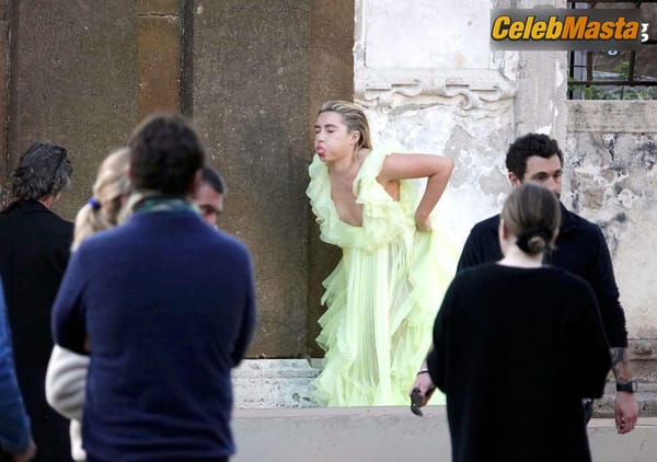 Florence Pugh Spotted Wearing a Hot Sheer Yellow Dress for Valentino Photoshoot in Rome photo 6