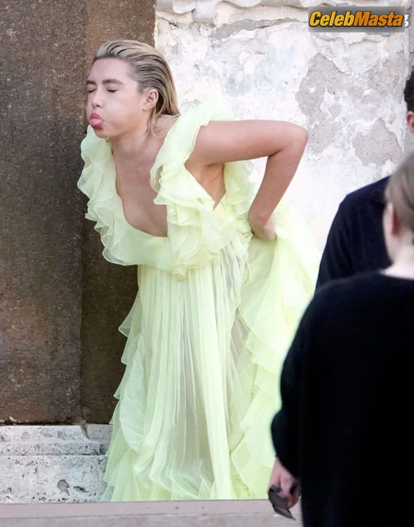 Florence Pugh Spotted Wearing a Hot Sheer Yellow Dress for Valentino Photoshoot in Rome photo 7