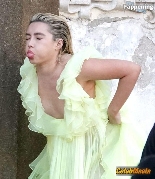 Florence Pugh Spotted Wearing a Hot Sheer Yellow Dress for Valentino Photoshoot in Rome photo 8