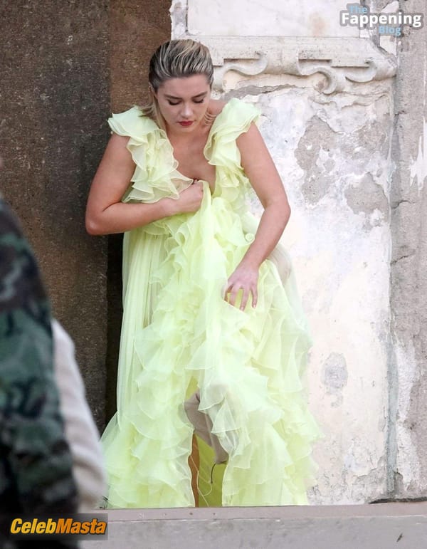 Florence Pugh Spotted Wearing a Hot Sheer Yellow Dress for Valentino Photoshoot in Rome photo 9