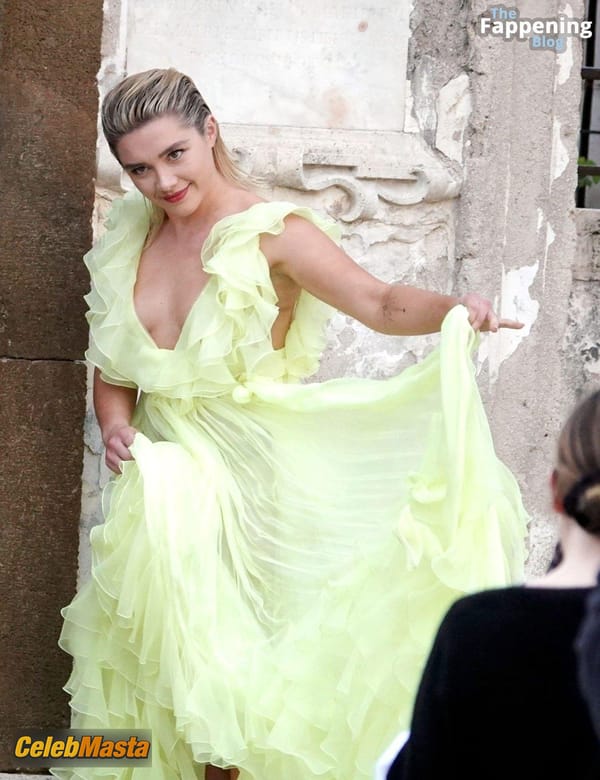 Florence Pugh Spotted Wearing a Hot Sheer Yellow Dress for Valentino Photoshoot in Rome photo 14