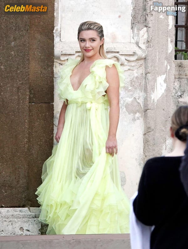 Florence Pugh Spotted Wearing a Hot Sheer Yellow Dress for Valentino Photoshoot in Rome photo 15